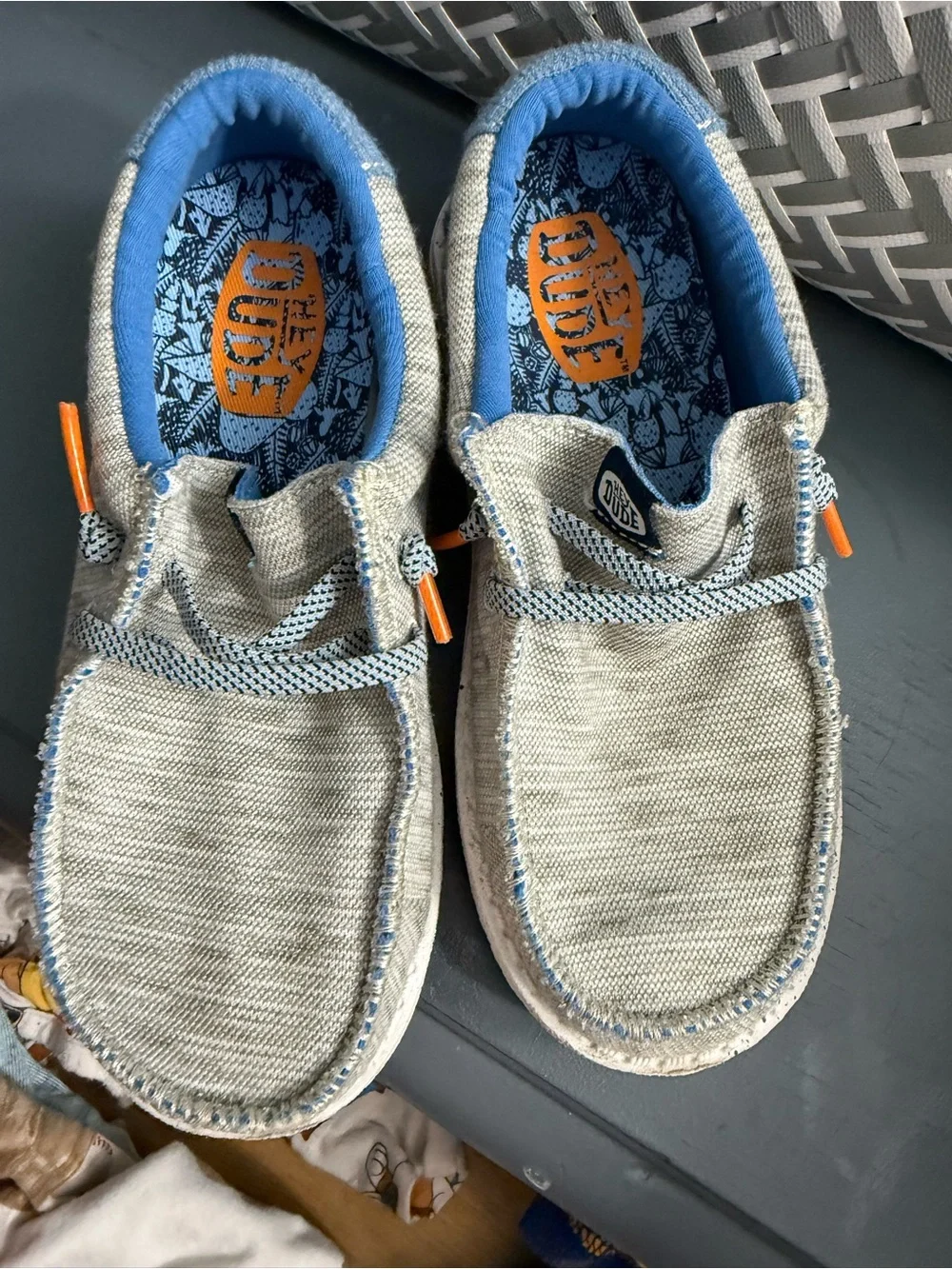 Hey Dude Lightweight Slip-On Loafers in Natural and Blue with Orange Accents